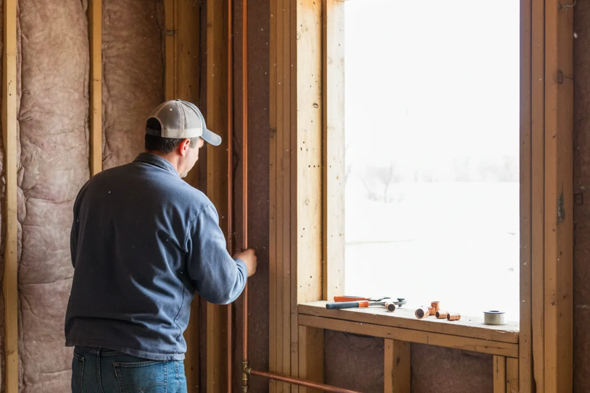Licensed plumber running new copper supply lines in a Manville home